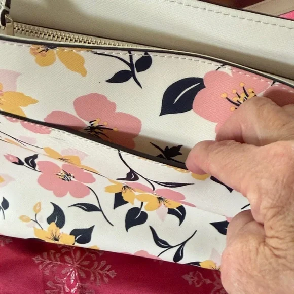 Kate Spade Pink and Yellow Floral Tote zipper interior padded large compartment - Picture 8 of 14